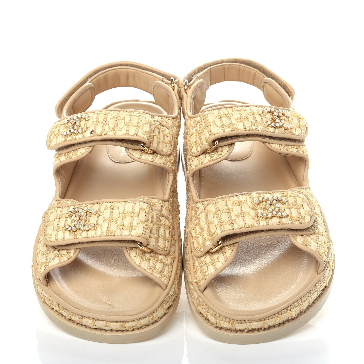 Chanel Braided Fabric Velcro Dad Sandals 37 Beige 5 of 11