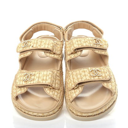 Chanel Braided Fabric Velcro Dad Sandals 37 Beige 5 of 11