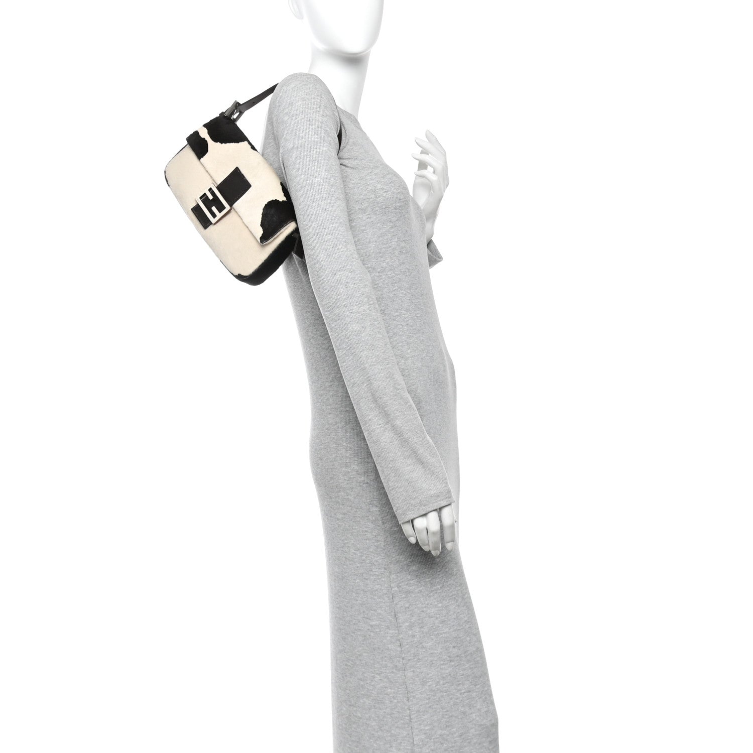 Fendi Calf Hair Cow Print Baguette Black White 2 of 10