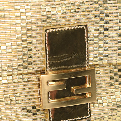 Fendi Canvas Metallic Calfskin Woven FF Baguette Gold 11 of 14