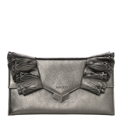 Jimmy Choo Calfskin Laser Cut Ruffled Isabella Clutch Gray 1 of 23