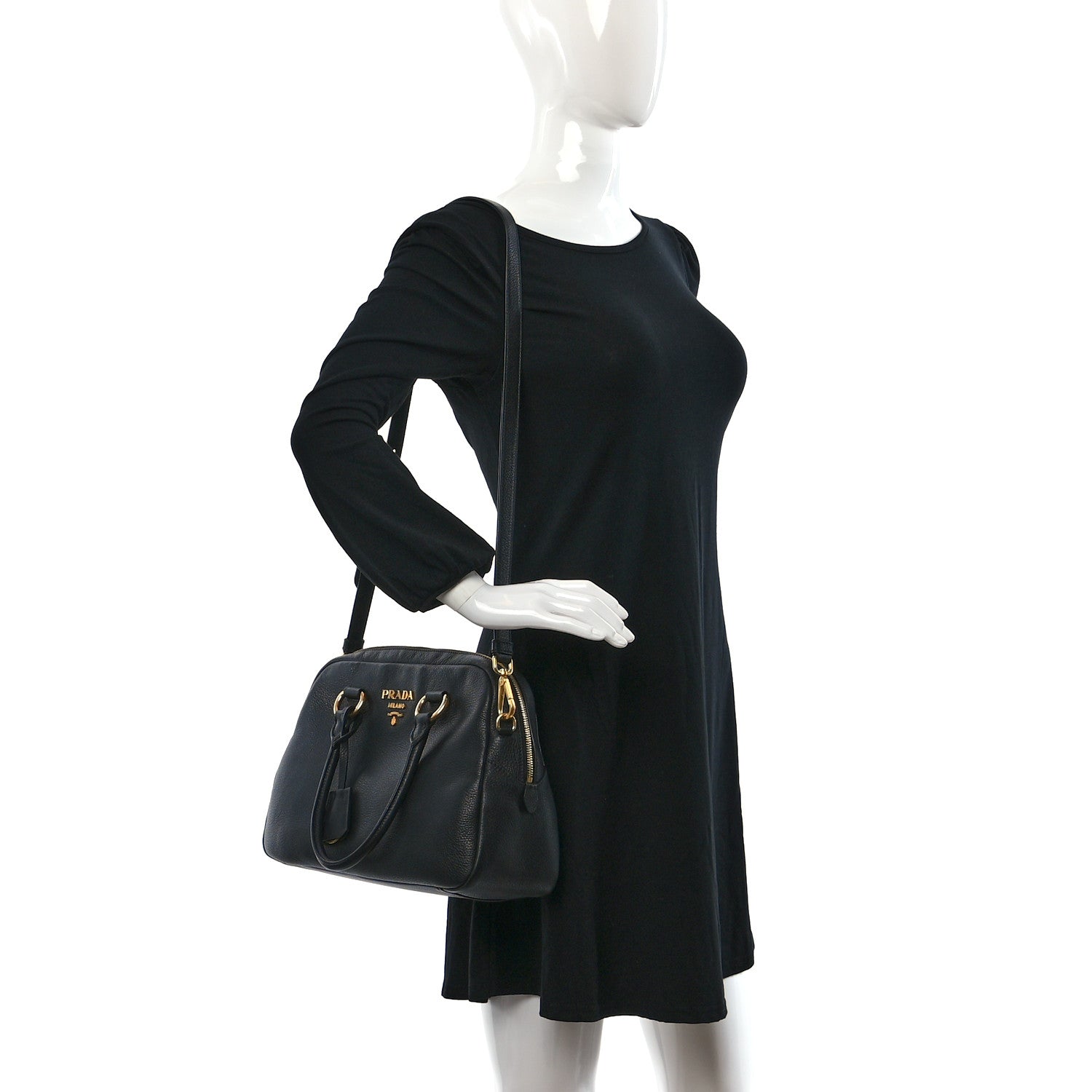 Prada Vitello Phenix Bauletto Black 2 of 8