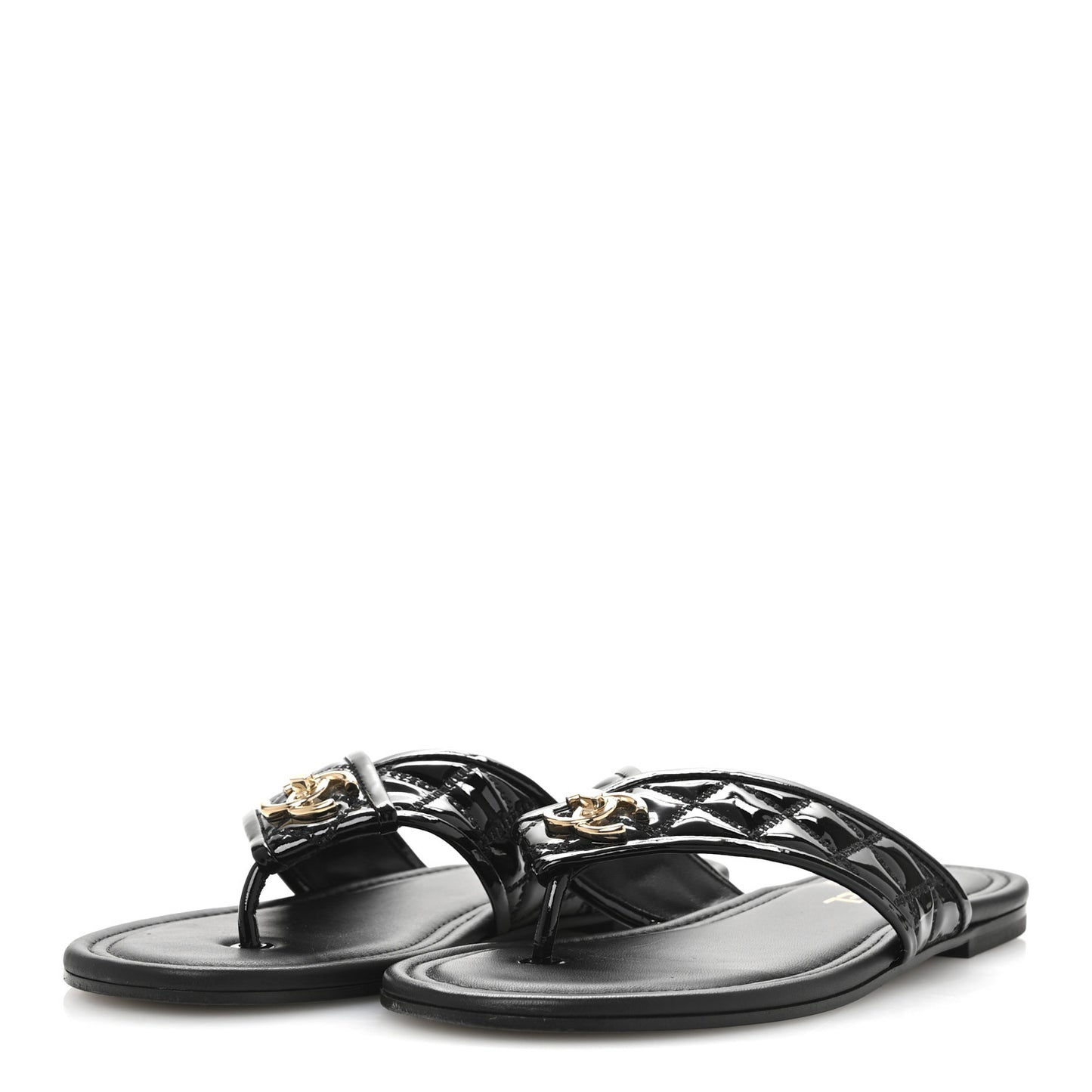 Patent Quilted CC Sandals 37.5 Black