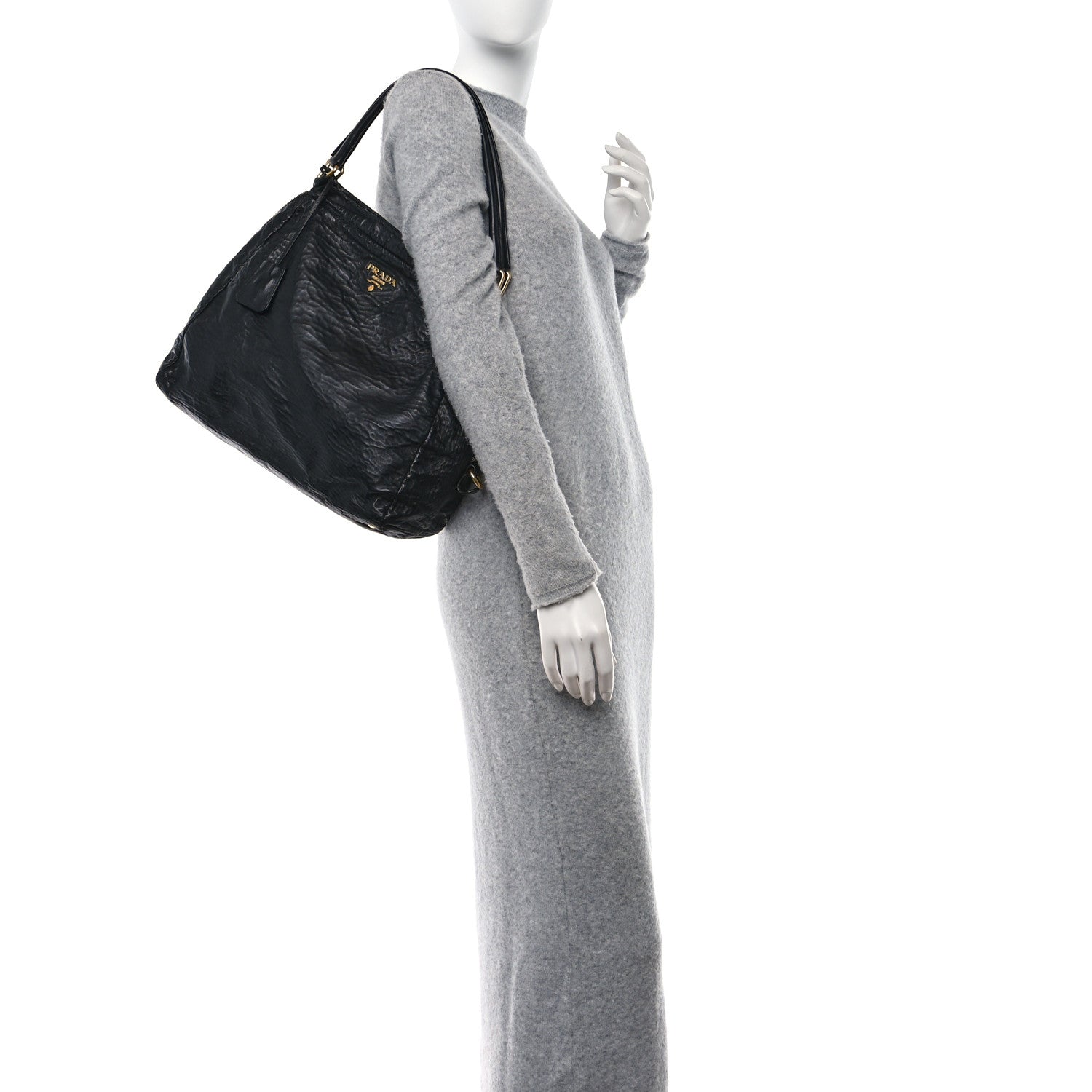 Prada Nappa Antique Side Zip Shoulder Bag Black 2 of 12