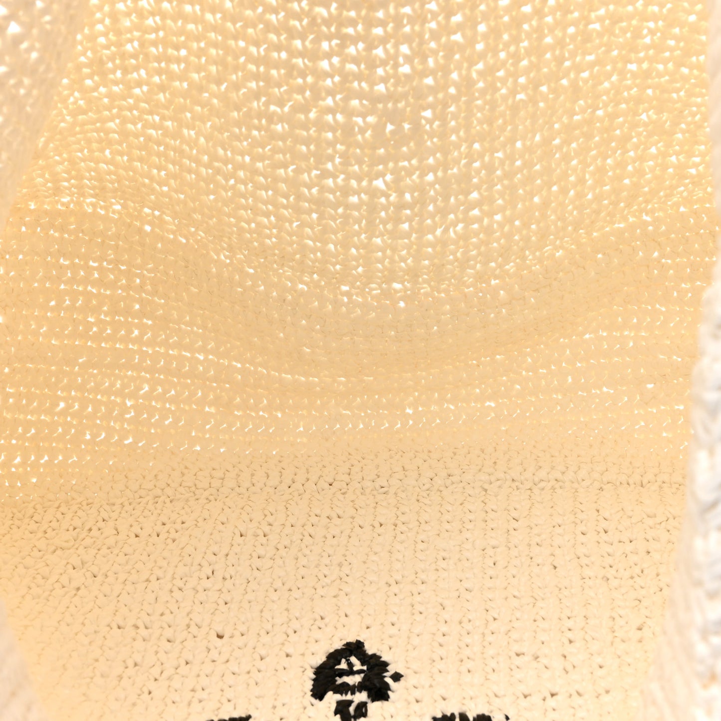 Yarn Raffia Effect Crochet Embroidered Large Logo Tote White