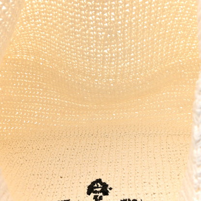 Prada Yarn Raffia Effect Crochet Embroidered Large Logo Tote White 5 of 9