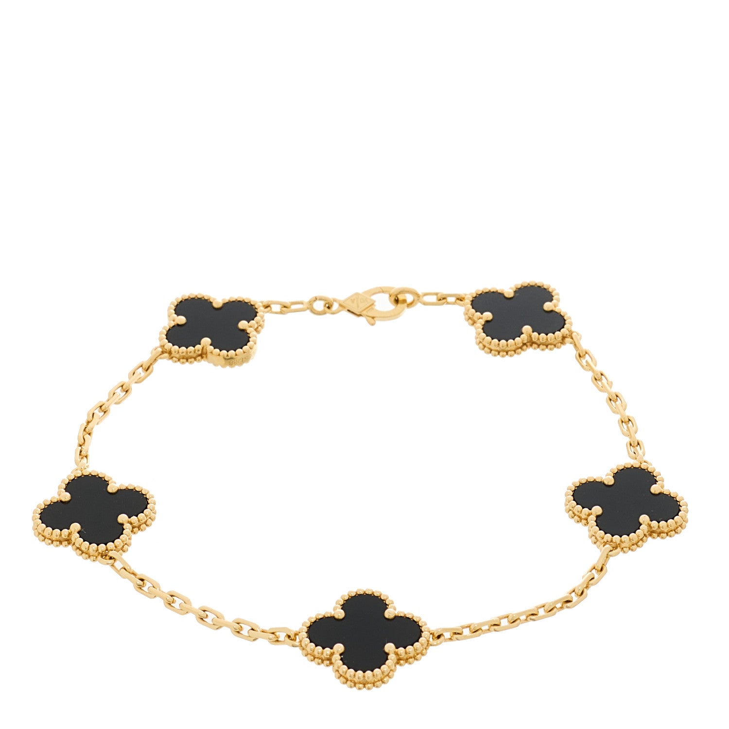 Van Cleef & Arpels 18K Yellow Gold Black Onyx 5 Motifs Vintage Alhambra Bracelet 1 of 5