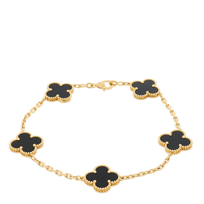 Van Cleef & Arpels 18K Yellow Gold Black Onyx 5 Motifs Vintage Alhambra Bracelet 1 of 5