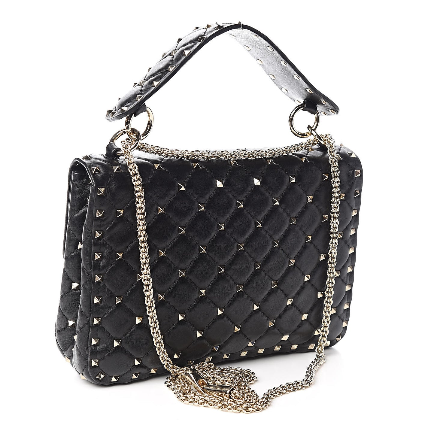 Lambskin Medium Rockstud Spike Shoulder Bag Black