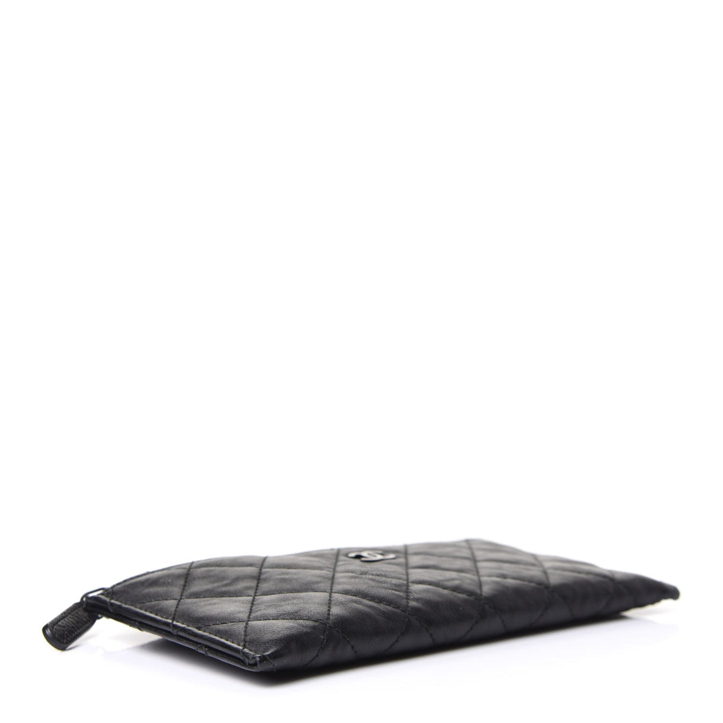 Crinkled Calfskin Quilted Classic Zip Pouch So Black