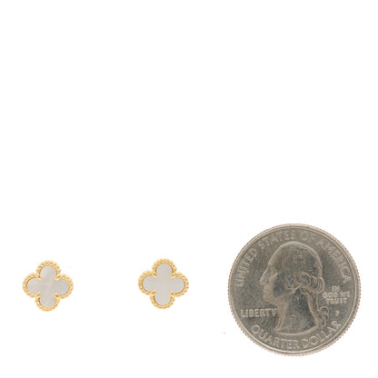 Van Cleef & Arpels 18K Yellow Gold Mother of Pearl Sweet Alhambra Earrings 2 of 4