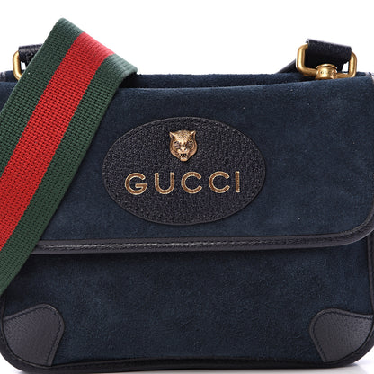Gucci Suede Web Small Neo Vintage Double Flap Messenger Bag Blue 9 of 17