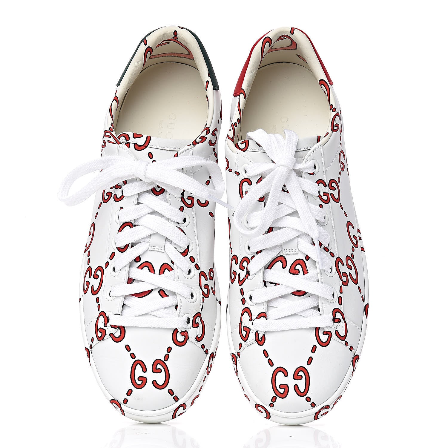 Gucci Calfskin GucciGhost Print Womens Ace Sneakers 37 White Hibiscus Red 14 of 15