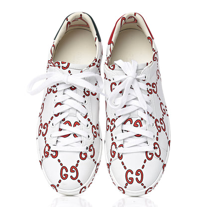 Gucci Calfskin GucciGhost Print Womens Ace Sneakers 37 White Hibiscus Red 14 of 15