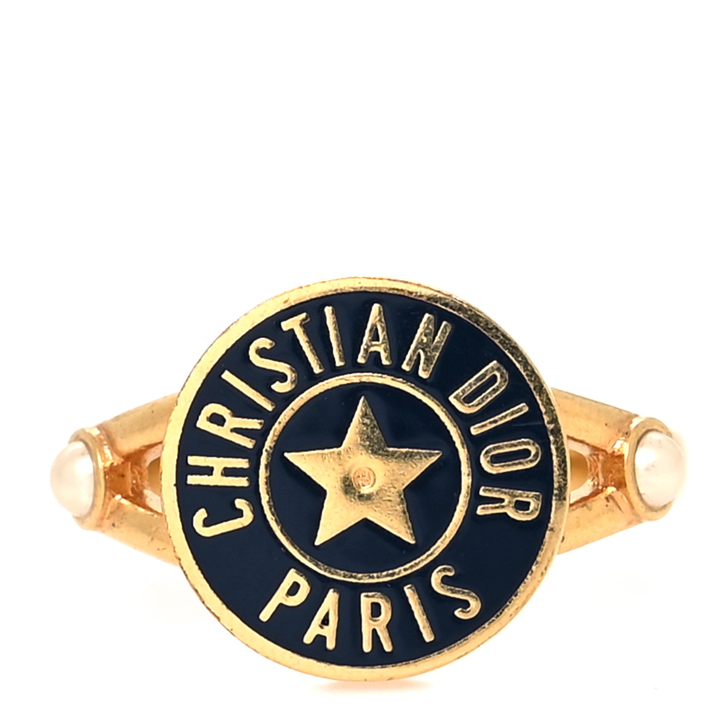 Christian Dior Metal Enamel Logo Ring 6 Gold Navy 1 of 4