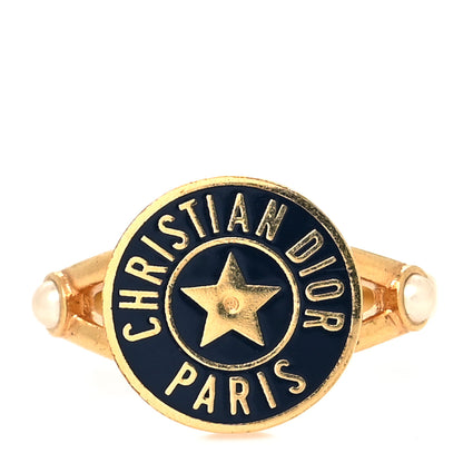 Christian Dior Metal Enamel Logo Ring 6 Gold Navy 1 of 4