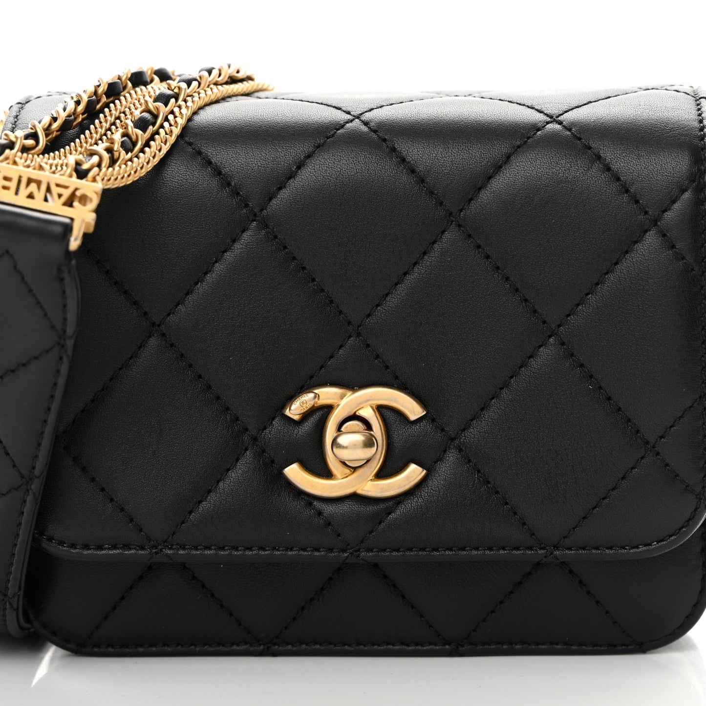 Lambskin Quilted Small Multiple Chain Flap Black