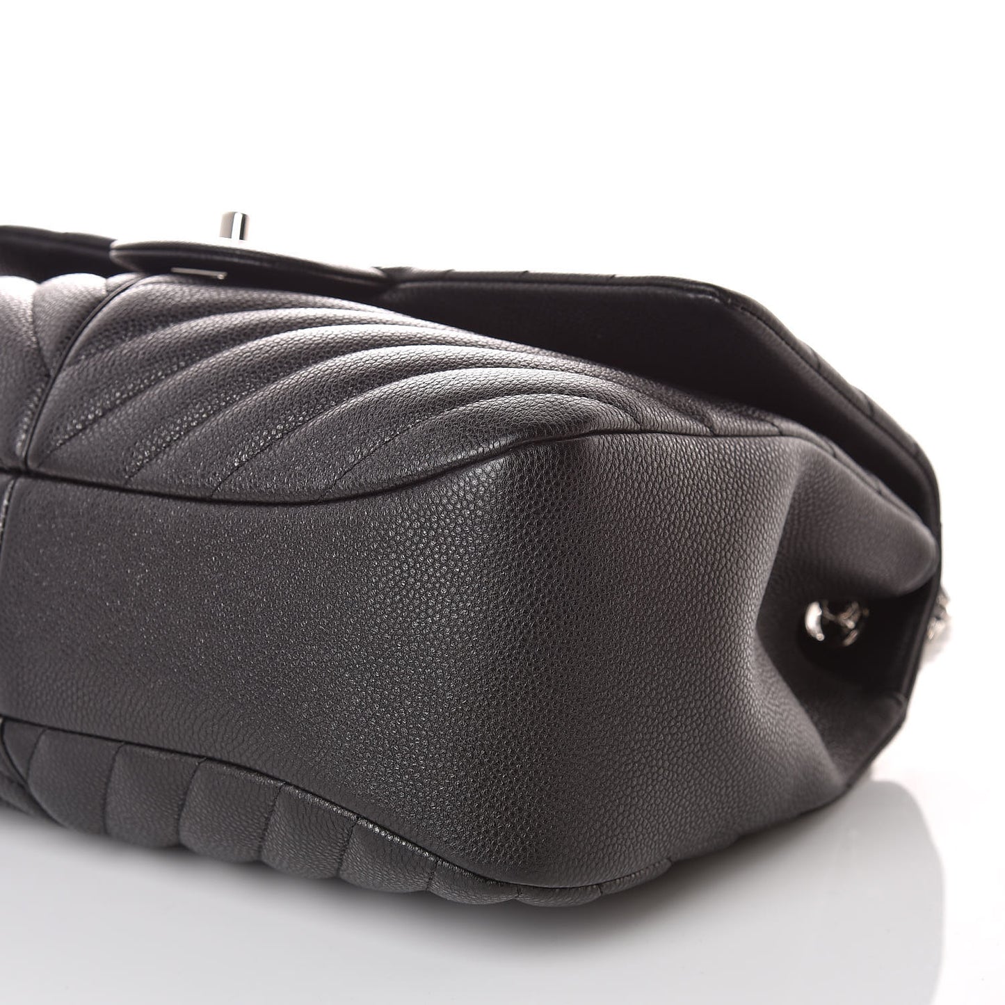 Caviar Chevron Quilted Large Puffy CC Flap Black