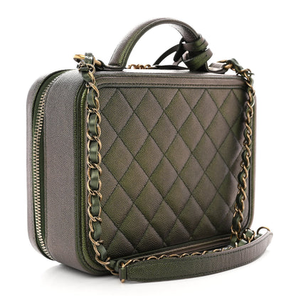 Chanel Iridescent Caviar Quilted Medium CC Filigree Vanity Case Green 3 of 10