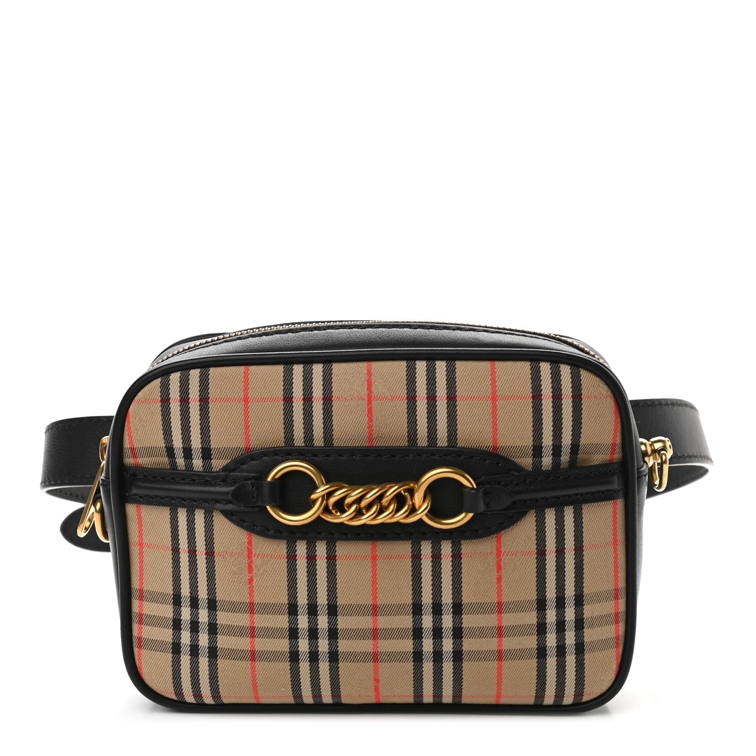 Burberry 1983 Knight Check Smooth Calfskin Link Bum Bag Black 1 of 7