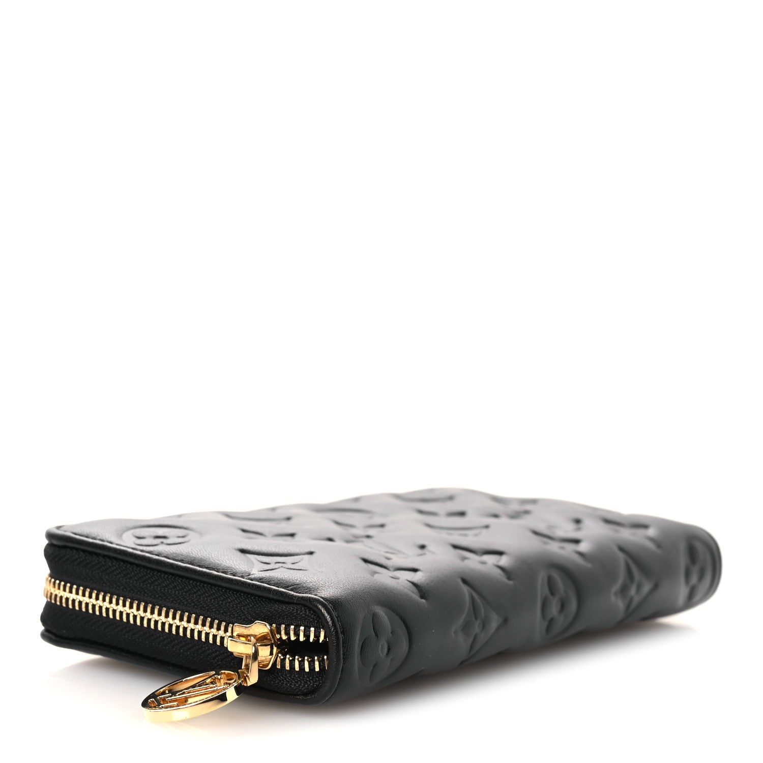 Louis Vuitton Lambskin Embossed Monogram Coussin Zippy Wallet Black 4 of 6