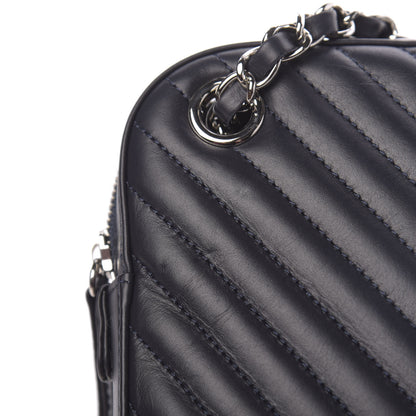 Chanel Calfskin Chevron Quilted Double Camera Bag With Flap Black 8 of 17
