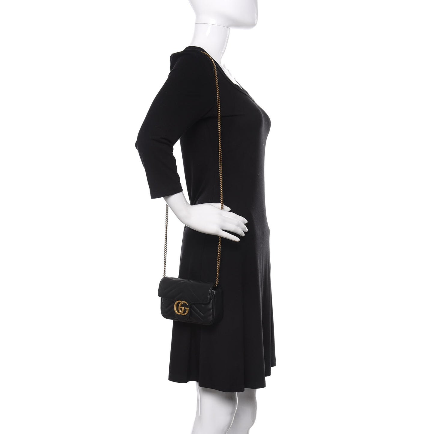 Calfskin Matelasse Super Mini GG Marmont Shoulder Bag Black