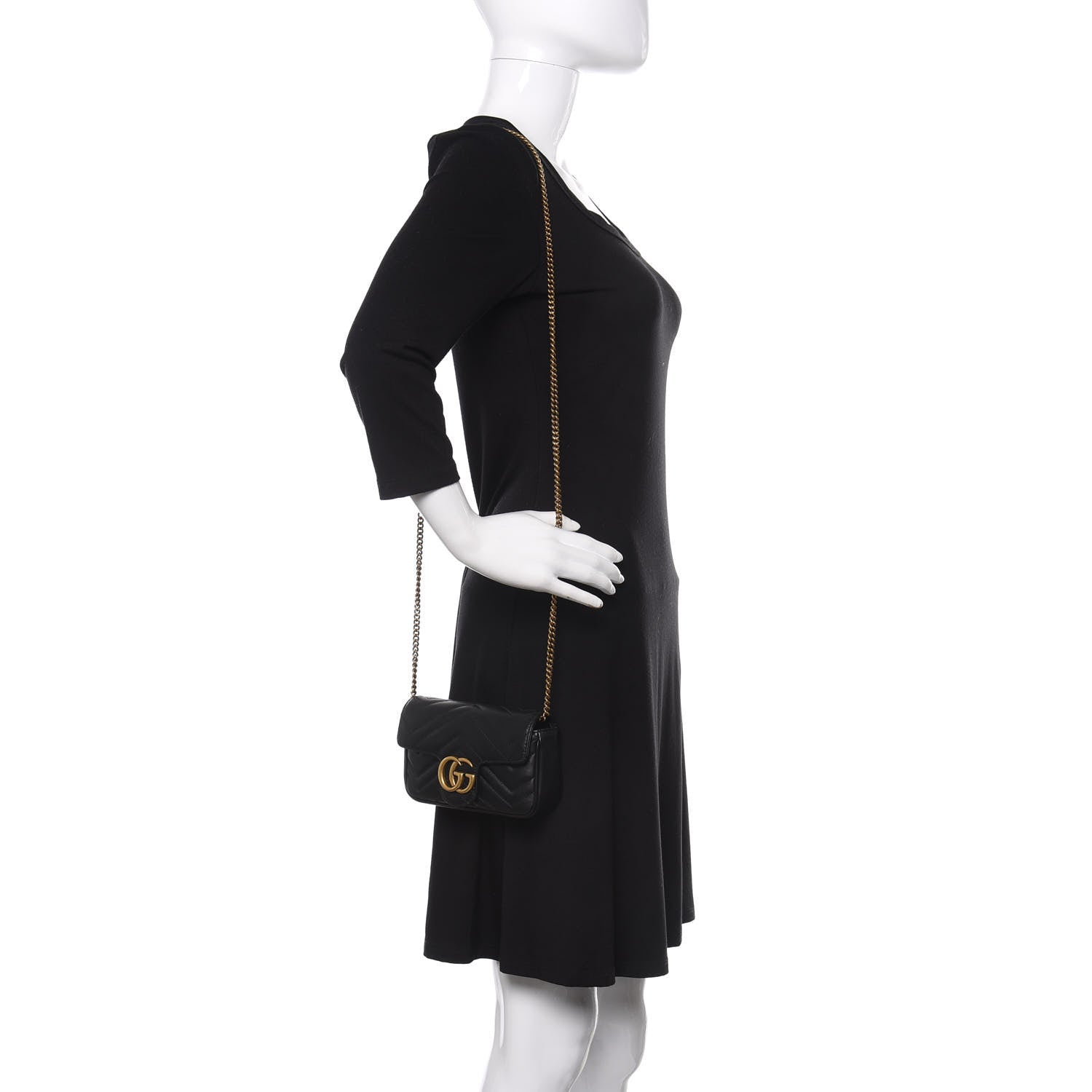 Gucci Calfskin Matelasse Super Mini GG Marmont Shoulder Bag Black 2 of 13