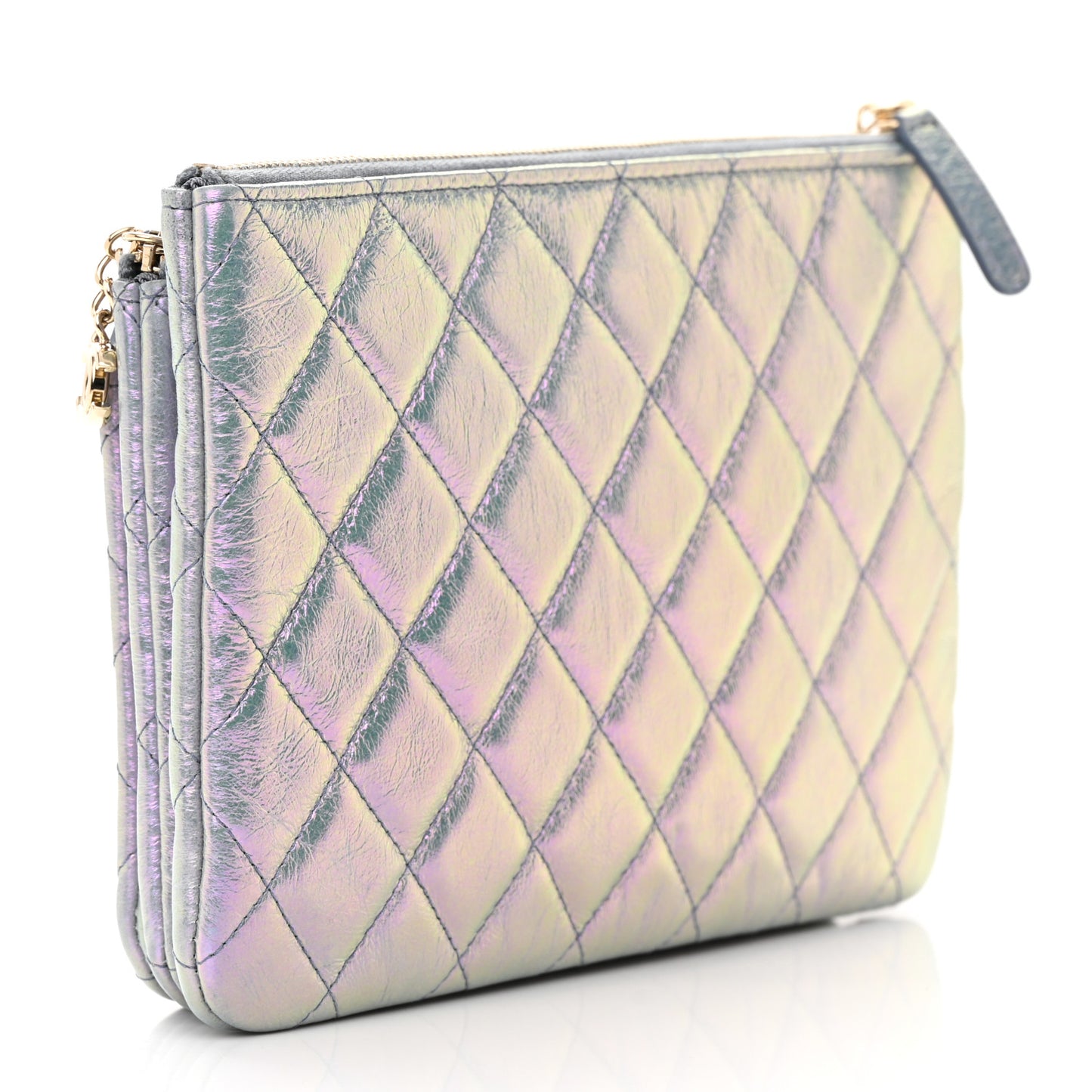 Iridescent Crumpled Calfskin Trio Cosmetic Case Purple