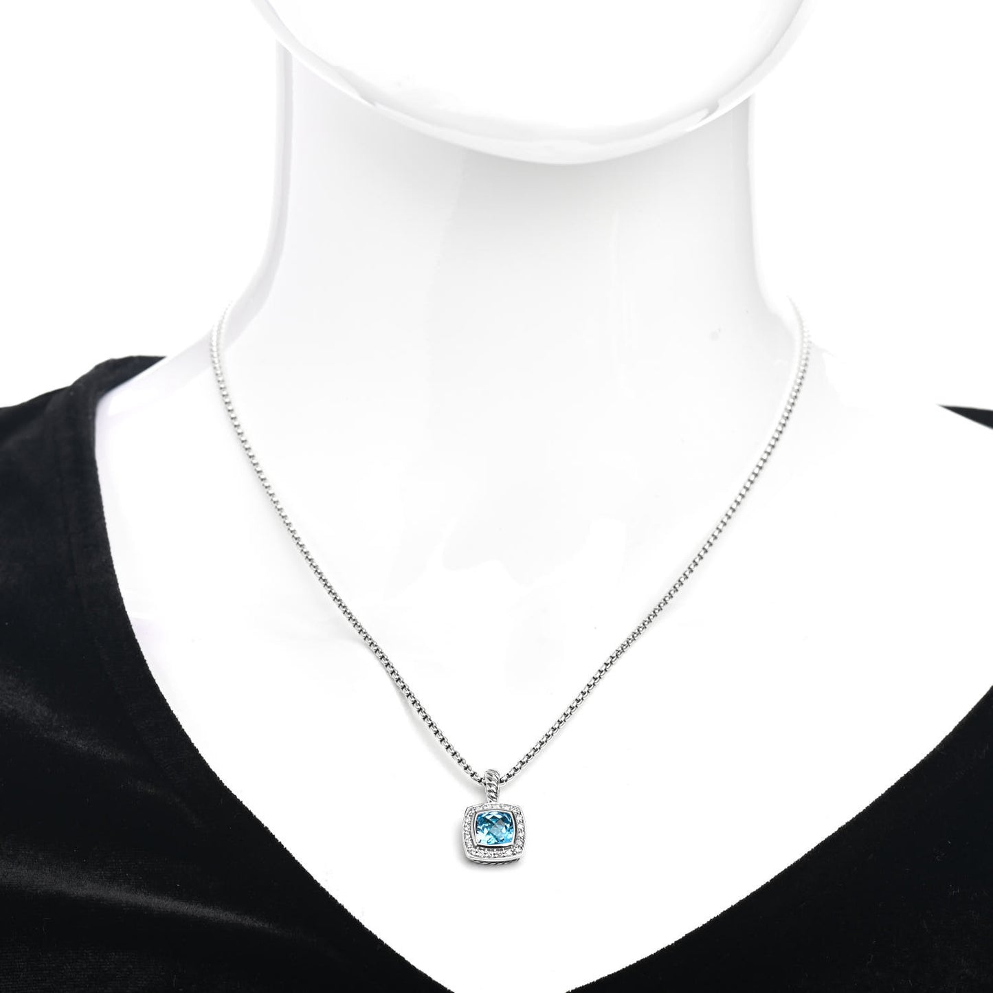 Sterling Silver Diamond Blue Topaz 7mm Petite Albion Pendant Necklace