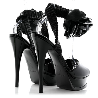Saint Laurent Patent Flower Ankle Strap Platform Pumps 38 Black 4 of 11