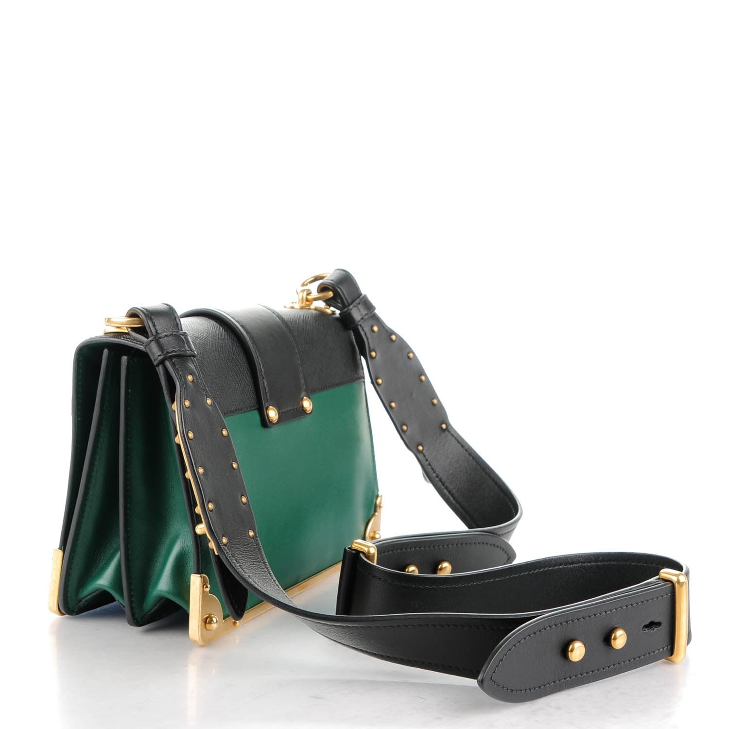 Prada City Calf Saffiano Cahier Bag Billiard Green Black 3 of 7