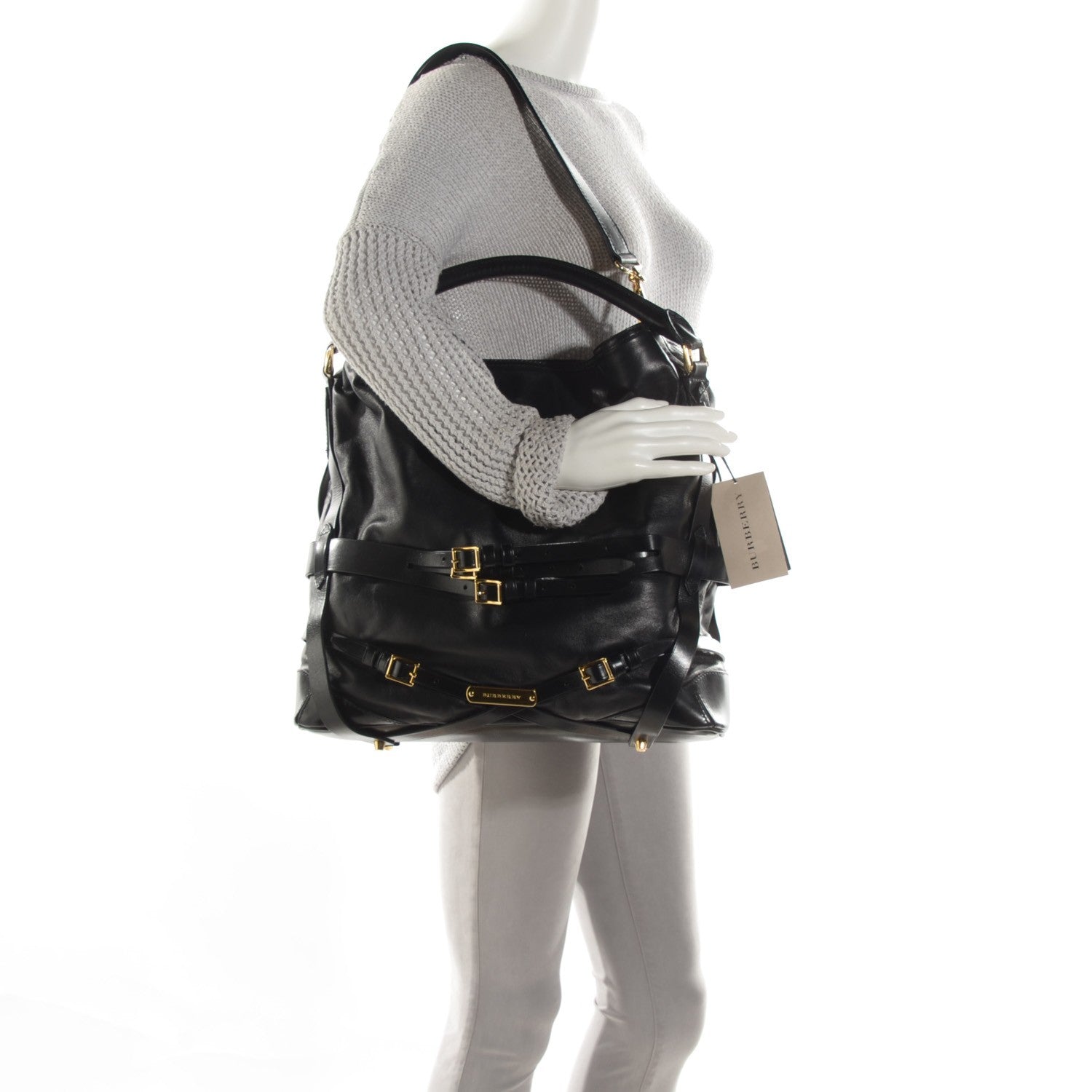 Burberry Soft Lambskin Bridle Calfskin Medium Gosford Hobo Black 2 of 8