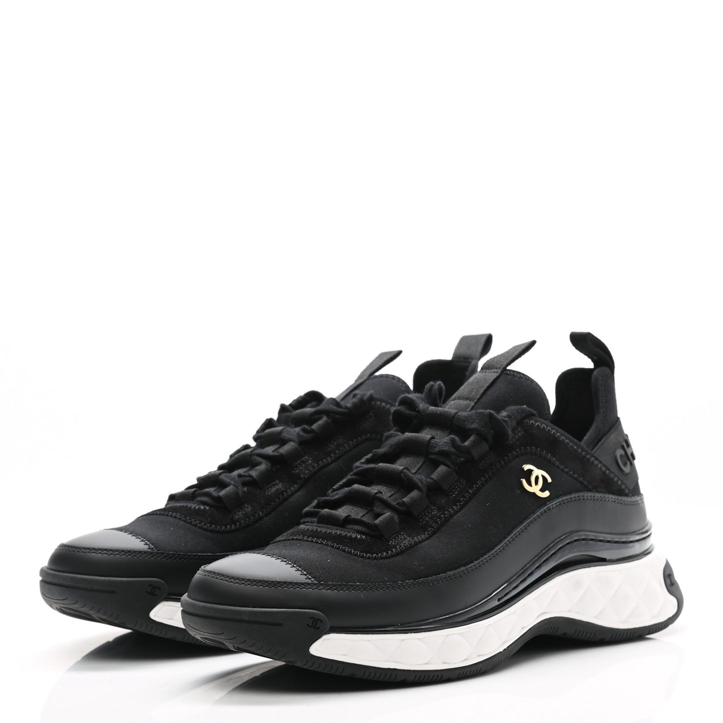 Velvet Calfskin Mixed Fibers CC Sneakers 39.5 Black