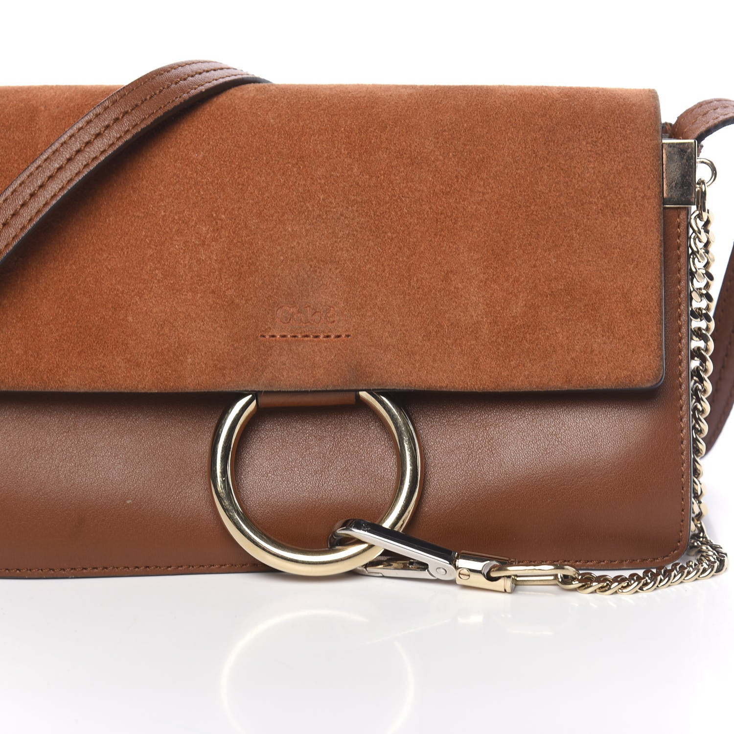 Chloe Suede Calfskin Small Faye Shoulder Bag Tobacco 10 of 11