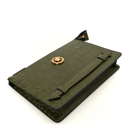 Versace Calfskin Crocodile Embossed La Medusa Pouch Dark Olive 4 of 7