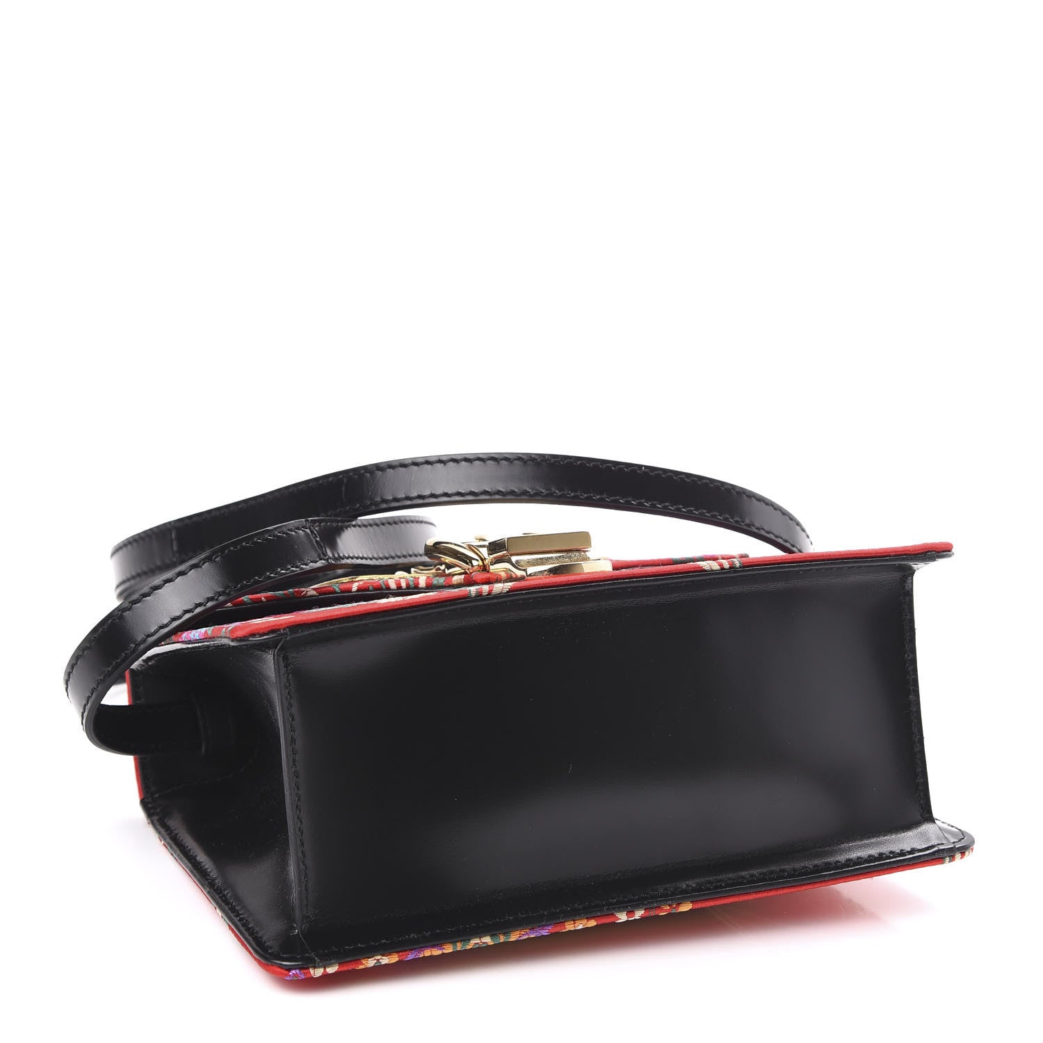 Gucci Jacquard Floral Mini Sylvie Top Handle Bag Red Multicolor Black 3 of 10