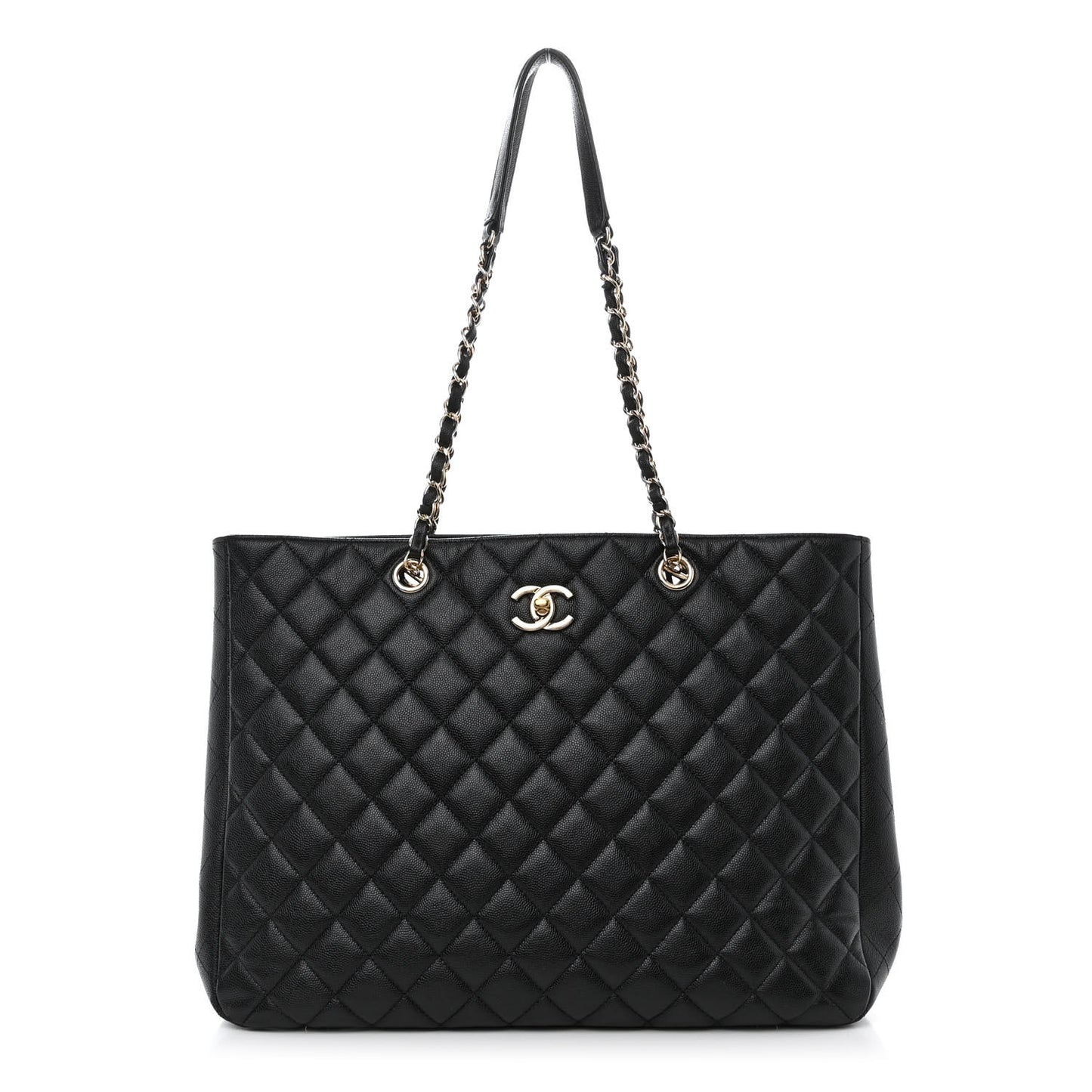 Caviar Quilted Large Shopping Tote Black