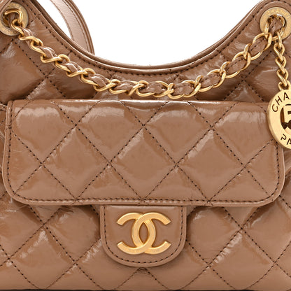 Chanel Shiny Crumpled Calfskin Quilted Small Wavy CC Hobo Dark Beige 8 of 10