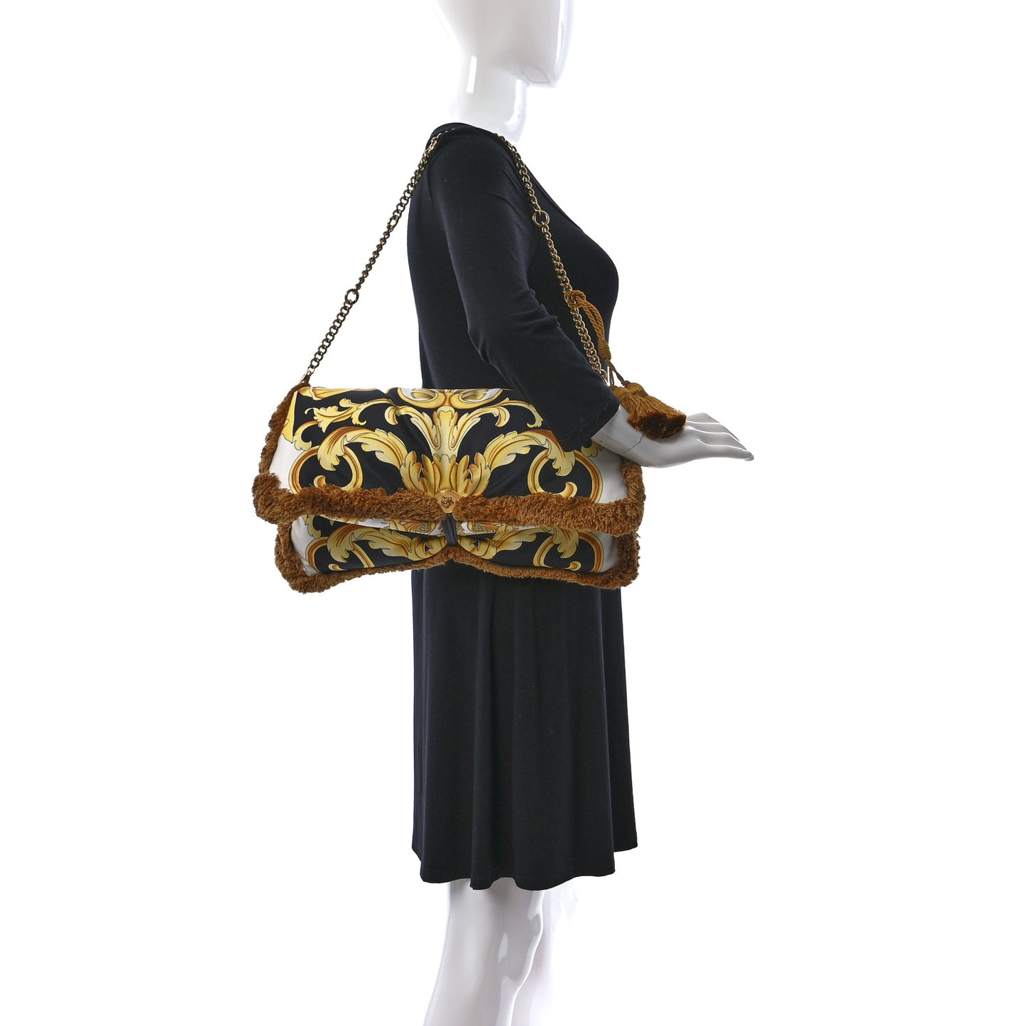 Silk Baroque Print Pillow Talk Black Gold