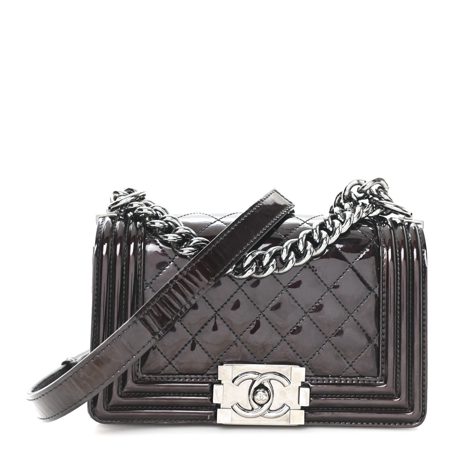 Chanel Patent Calfskin Quilted Small Boy Flap Burgundy 1 of 10