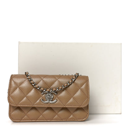 Chanel Iridescent Caviar Quilted Camellia Phone Holder With Chain Beige 12 of 12