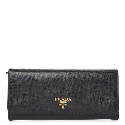 Prada Saffiano Continental Flap Wallet Black 1 of 7