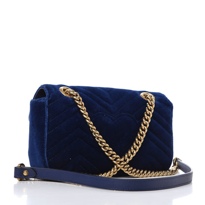 Gucci Velvet Matelasse Mini GG Marmont Shoulder Bag Cobalt Blue 3 of 10