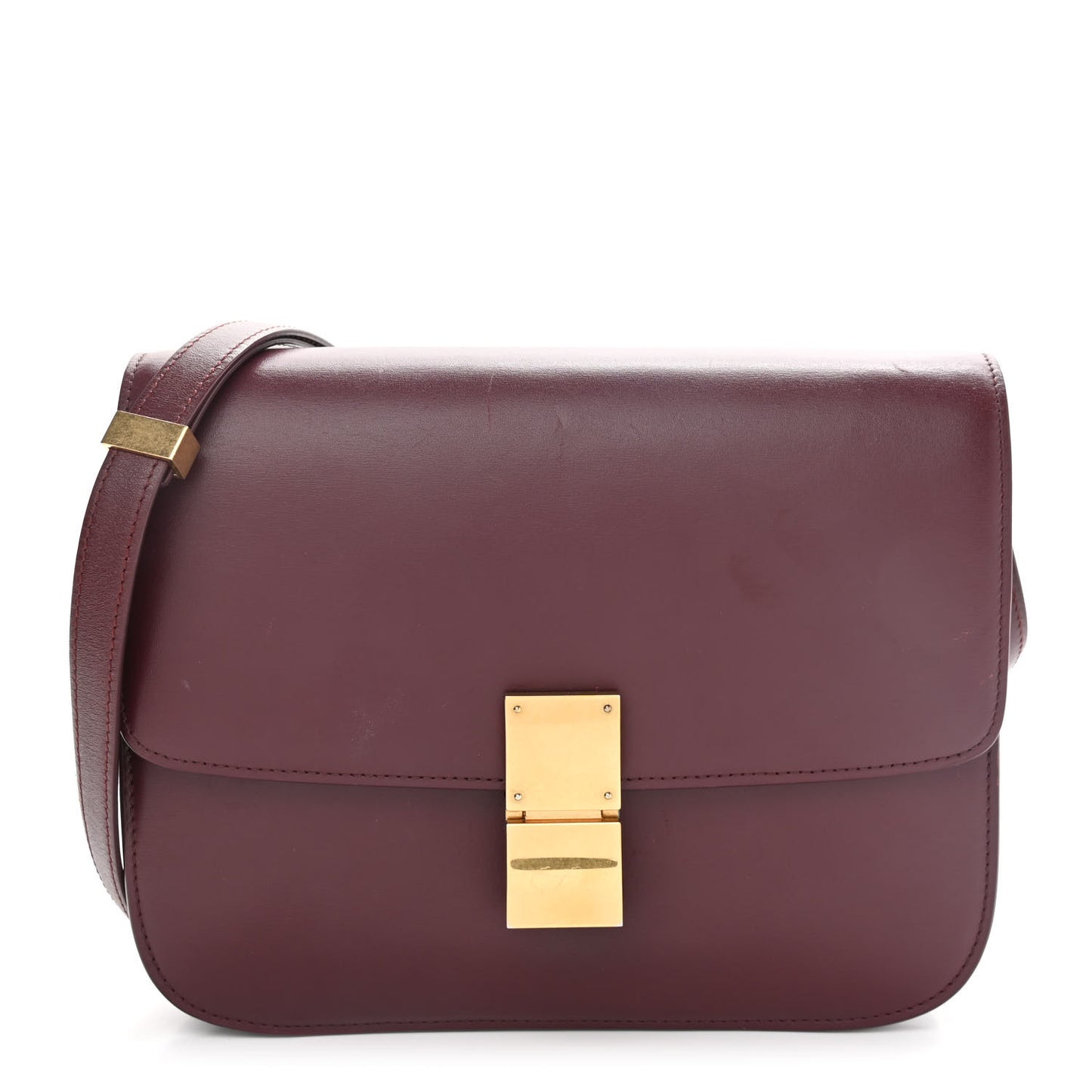 Box Calfskin Medium Classic Box Flap Bag Burgundy