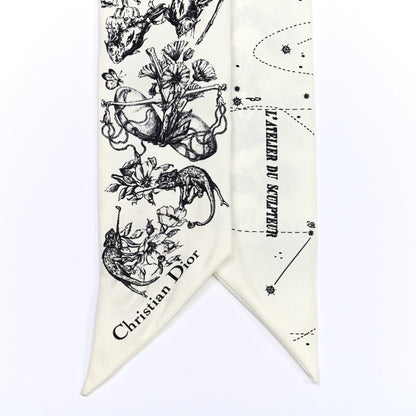 Christian Dior Silk Zodiac Mitzah Scarf White Black 4 of 6