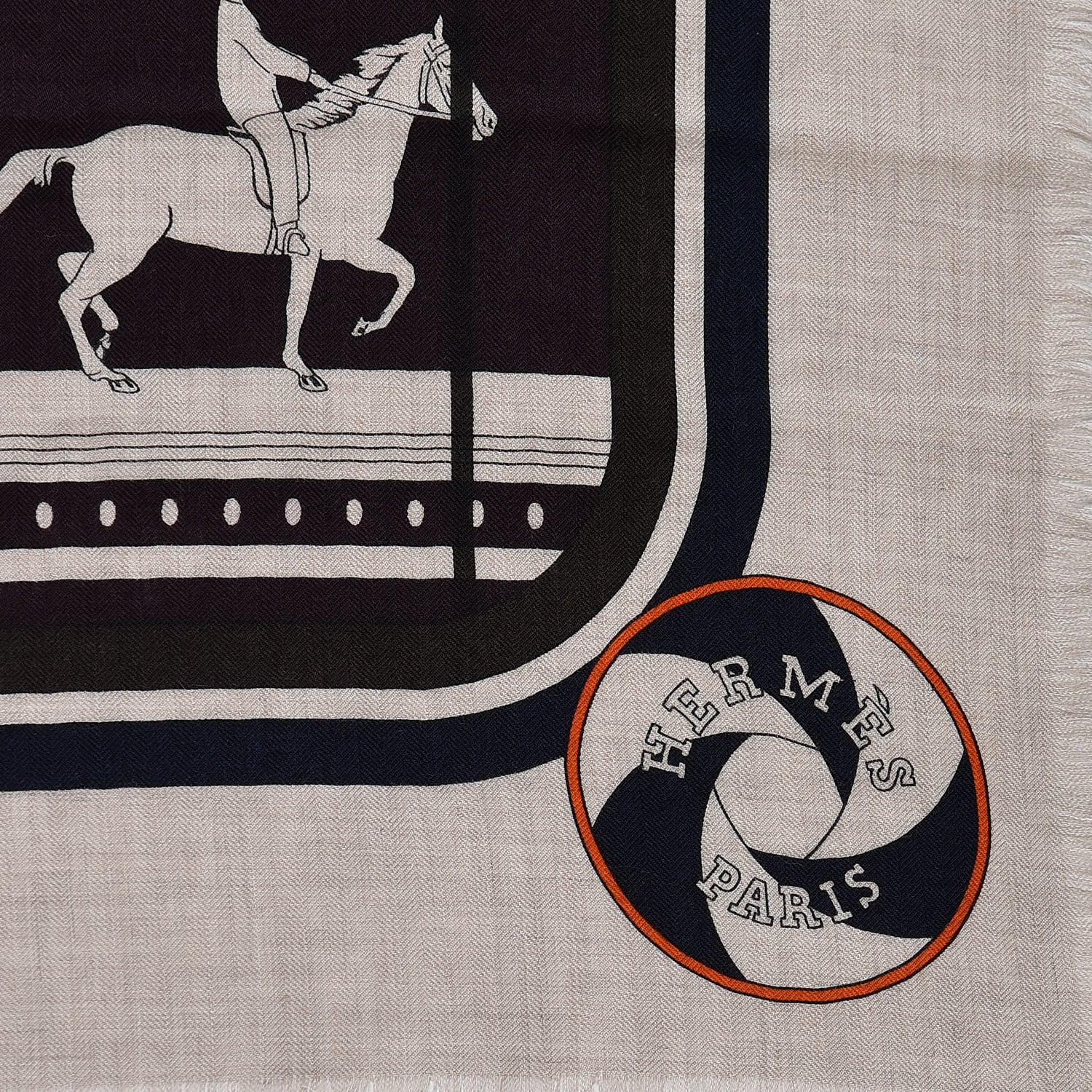 Hermes Cashmere Silk Imprimeur Fou Sequences Shawl 140 Naturel Kaki Orange 4 of 7