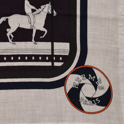 Hermes Cashmere Silk Imprimeur Fou Sequences Shawl 140 Naturel Kaki Orange 4 of 7