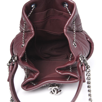 Chanel Deerskin Chevron Medium CC Chain Bucket Drawstring Bag Burgundy 4 of 8