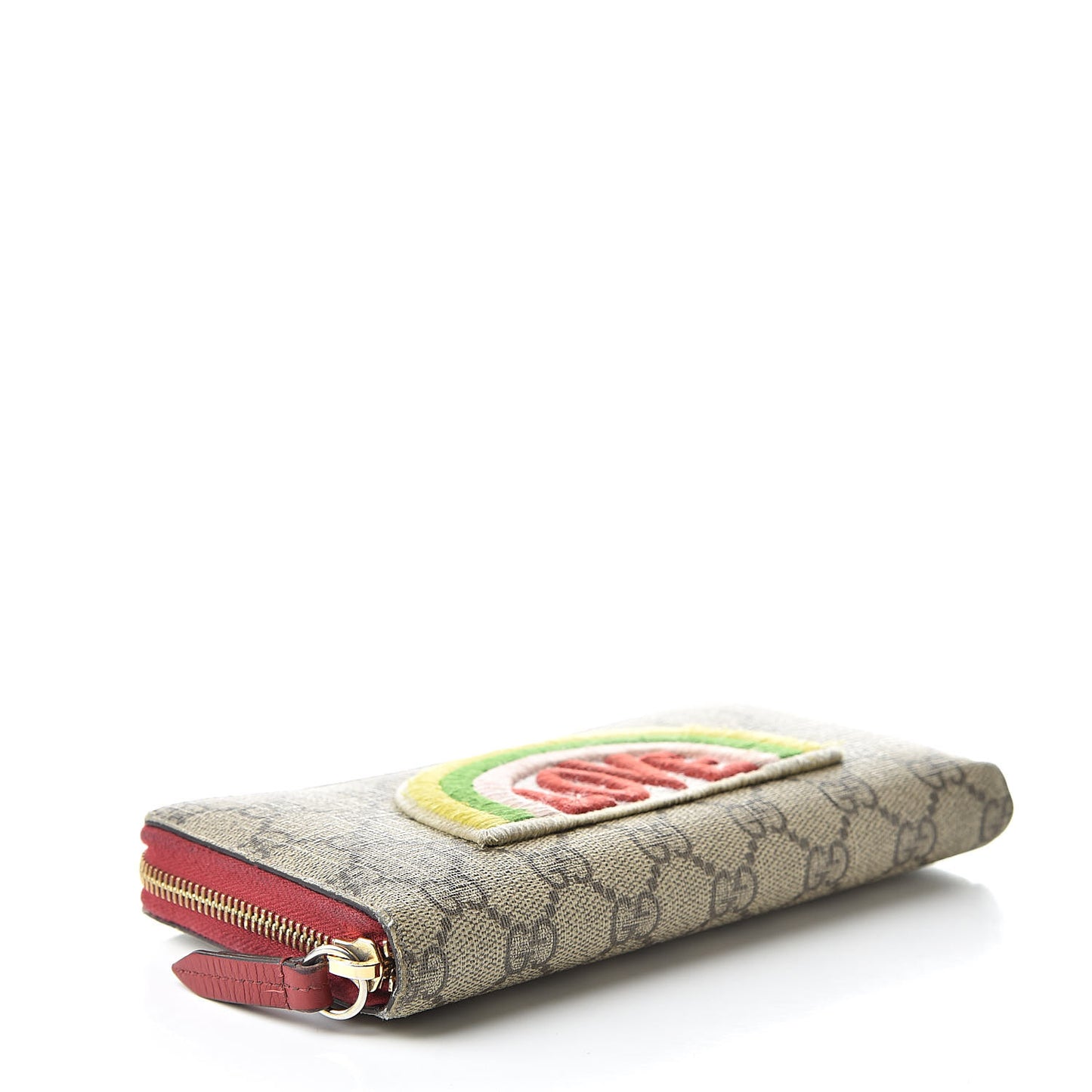 GG Supreme Monogram Embroidered Rainbow Zip Around Wallet Red